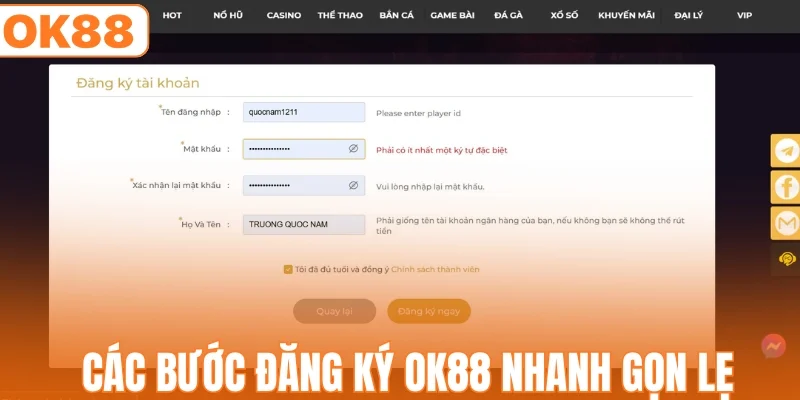 Các bước đăng ký OK88 nhanh chóng